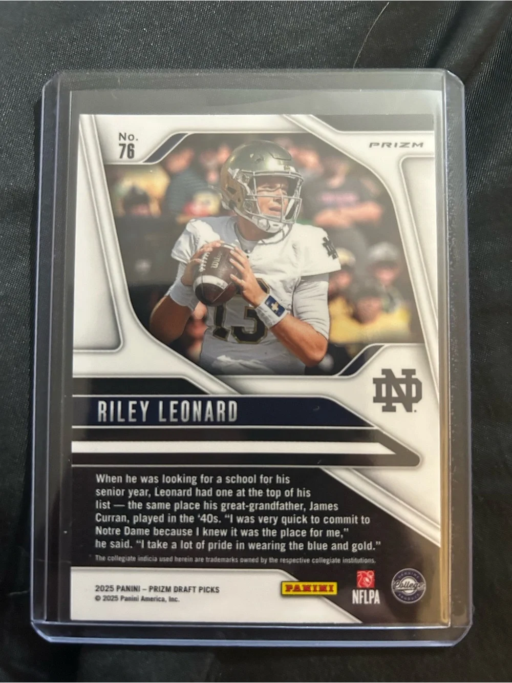 Panini Prizm Gold Riley Leonard Football Card